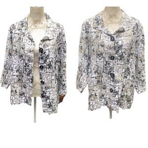 Habitat Clothes to Live In Linen Jacket Size L Lagenlook Art to Wear Floral